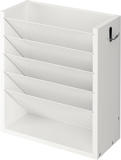 Mail Organizer Wall Mounted, 6-Slot Hanging File Organizer with Key Holder | Mail Sorter, Wood Letter Holder for Envelopes Bills Magazine Folders Papers Accessories for Home Office, White
