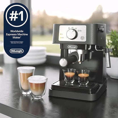 De'Longhi Stilosa Compact Manual Espresso Machine, Manual Milk Frother | #1 Worldwide Espresso Machine Maker, 15 Bar Pump Pressure, Stainless Steel Boiler, Frother, Compact Design