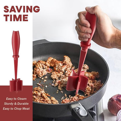 Meat Chopper, Upgrade Hamburger Smasher, Premium Heat Resistant Meat Masher for Ground Beef, Ground Turkey and More, Non Stick Mix Grinder-Red | Heat Resistant, 5 Nylon Blade, Burger Grinder Potato Mix Tool, Meat & Poultry Tenderizers, Dishwasher Safe,...