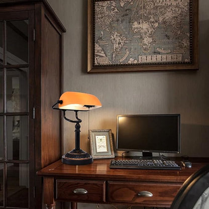 Rustic Desk Lamp Pull Chain, Traditional Bankers Desk Lamp with USB Port, Vintage Farmhouse Table Lamp for home office library