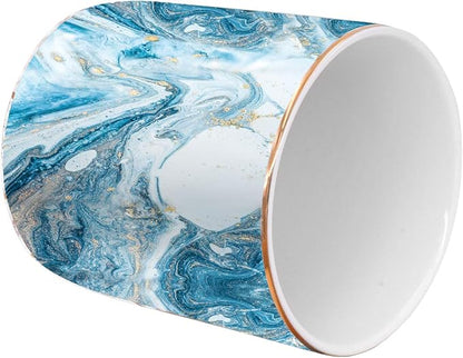 Pen Pencil Holder for Desk, Marble Desk Decor Organizer, Durable Ceramic Pencil Cup Holder Marble Design Makeup Cups for Brushes for Office, Classroom, Blue