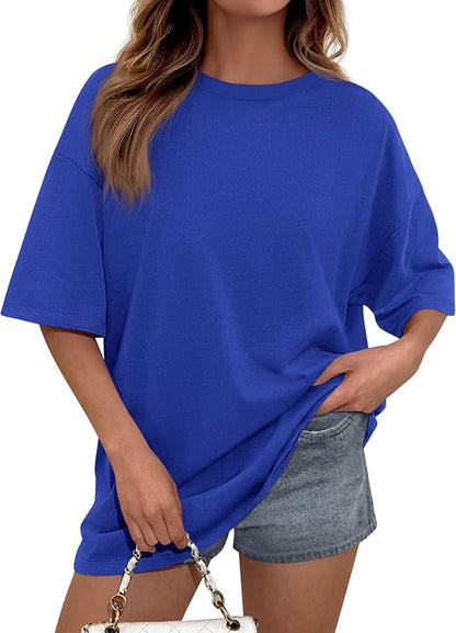 PRETTYGARDEN Womens 2026 Spring Going Out Tops Casual Short Sleeve Crewneck Loose Fit Basic Oversized T Shirts Summer Outfits