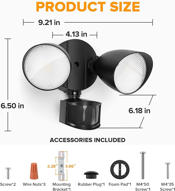 LUTEC 32W 3500 Lumen LED Security Lights Motion Sensor Light Outdoor, 5000K Daylight, IP65 Waterproof, Dusk to Dawn, Hardwired Motion Detector Flood Light for Garage, Yard, Porch-Black