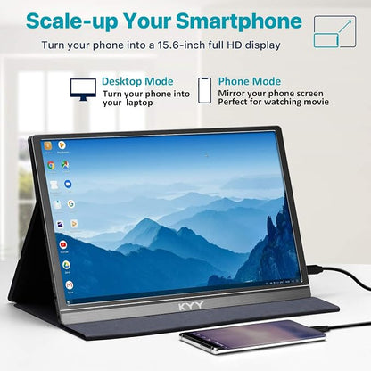 KYY Portable Monitor 15.6" 1080P Computer Monitor Screen Extender w/Cover | Portable Monitor for Laptop 1080P FHD IPS with USB-C and HDMI, Laptop Screen Extender for Travel HDR Gaming Monitor w/Speaker