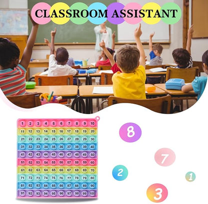 Math operations1-100 Number Learning Pop Fidget Toy, Rainbow Colors, Large Square Math Educational Sensory Game