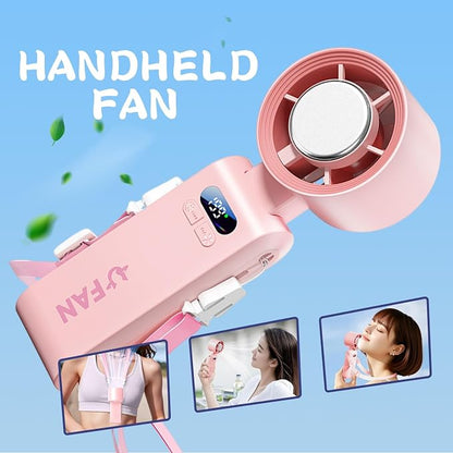 Handheld Fan, Portable Handheld Fan with Ice Function, mini personal fan, Turbo Powerful Rechargeable Fans,1-199 Speed, Foldable, for Women Men Outdoor Indoor travel essentials(Pink)