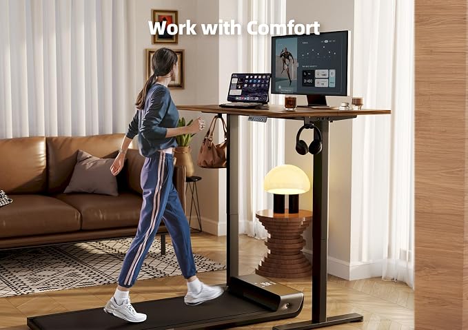 YDN 40 x 24 Inch Rustic Brown Electric Standing Desk | Adjustable Height, Sit Stand, Cable Management, Ergonomic, Home Office