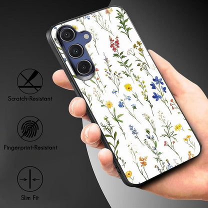 Designed for Galaxy S25 FE Phone Case,Slim Silicone Shockproof Protective Case for Galaxy S25 FE 6.7 inch,Flower Weeds Leaves