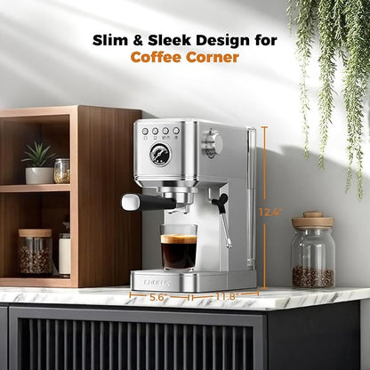 CHULUX Elite Espresso Machine for Latte, Americano and Iced Coffee, Silver | Hot and Iced Espresso, Visible Pressure Gauge, PID Temperature Control, Pre-Infusion Tech, Brushed Stainless Steel Finish