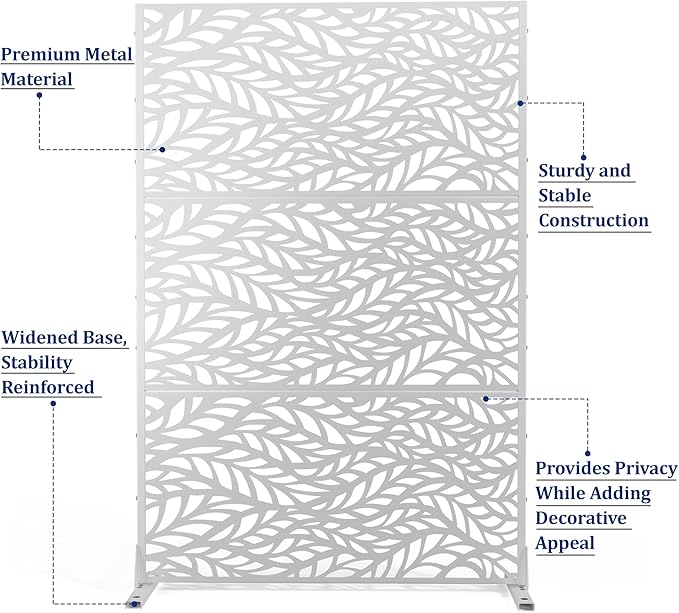 Outdoor Privacy Screen,72" H×47" W Metal Privacy Screen, Freestanding Privacy Fence Panels for Patio