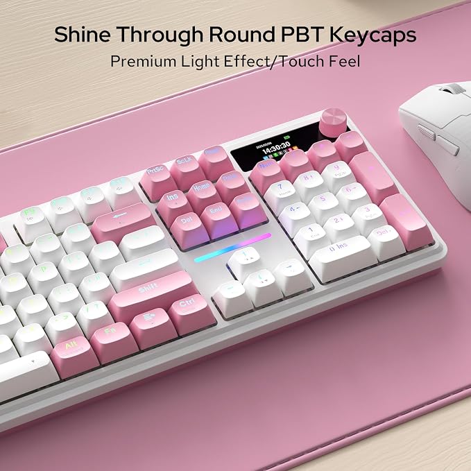 Redragon K762 PRO Wireless 104-Key Gasket Gaming Keyboard, Screen & Knob | Easy-Control LED Info Display, 0-Delay Tri-Mode, Cushioned 5-Layer Noise Dampening for Creamy Thocky Sound, Full-Size 104-Key
