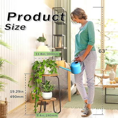 2 Tier Wood Plant Stand Indoor, Small Round Flower Pot Stand, 19.6" Tall Single Plant Holder for Living Room, Balcony, Rustic Brown End Side Table（Rustic Brown）