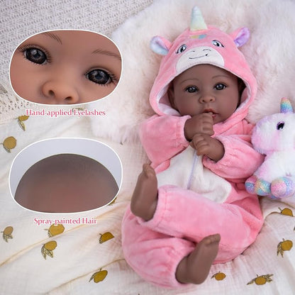 Aori 17 Inch Black Baby Dolls Realistic Black Doll with Light Weighted Soft Body & Pink Outfits for Girls 3+ | Pretend Play, Dress Up, Nursery Decor