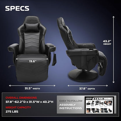 Respawn 900 Gaming Recliner Chair with Footrest, Cup Holder and Swivel | Ergonomic gaming recliner with footrest, cup holder, lumbar support, 135° recline & 360° swivel for console gaming