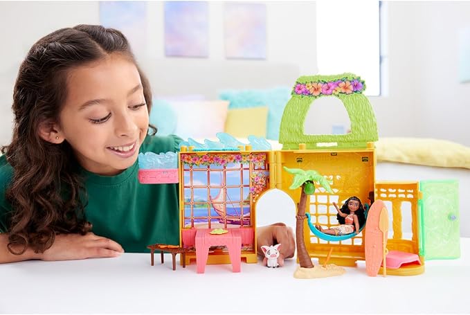 Mattel Disney Princess Toys, Moana Storytime Stackers Doll House with Moana Small Doll, 1 Animal Friend & 9 Accessories, Inspired by Disney Movie