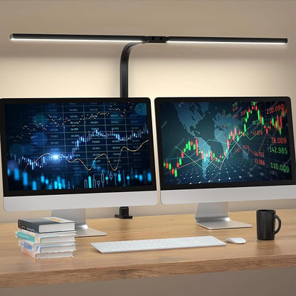 LED Desk Lamp for Home Office- 24W Double Head Desk Light with clamp, 5 Lighting Modes, 11 Brightness Levels, Adjustable Gooseneck Lamp with Timer- Black