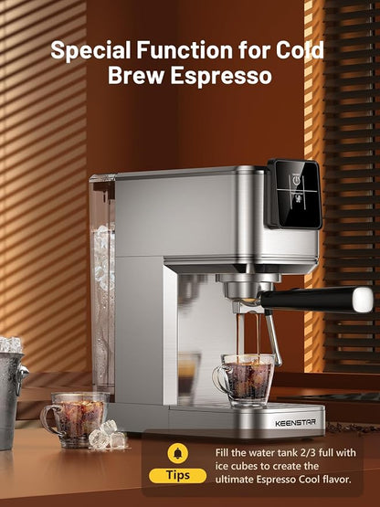 KEENSTAR 20Bar Espresso Machine, Hot & Iced Coffee Maker with Milk Frother | Stainless Steel, Touch Screen, Rapid Cold Brew, Espresso Maker with 40oz Water Tank for Latte, Cappuccino