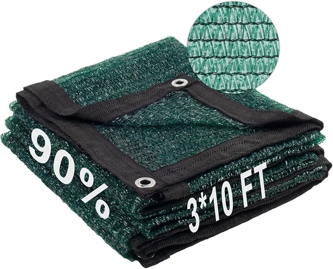 LOVE STORY 3x10FT 90% Dark Green Garden Shade Cloth, Sun Shade Cover Net Mesh Tarp with Grommets, Sunblock Net for Garden,Greenhouse,Plants and Patio