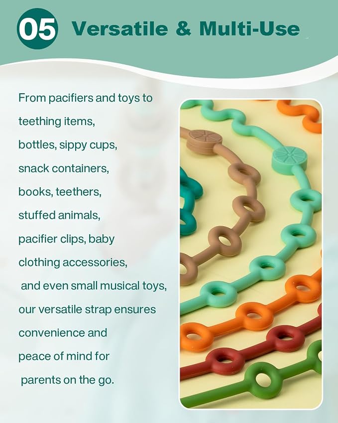 LittleHugs Toy Straps for Baby, Adjustable Toy Holder for Stroller Accessories, Silicone Tether Pacifier Clip, No Throw Baby Travel Essential Leash for High Chair, Car Seat (6-Pack)