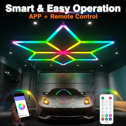 RGB Hexagon Garage Lights, Snowflake Hexagon Led Lights with Music Sync Mode, App & Remote Control RGB Ceiling Lights for Party, Gym, Studio, Gaming Room