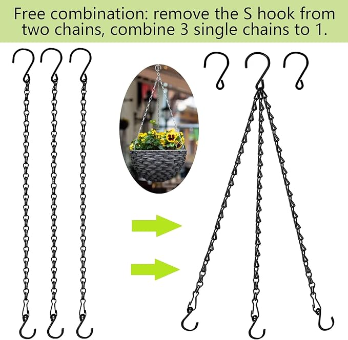 RIFNY Hanging Chains with Hooks, 10 Pieces 24 Inch Black Chain for Hanging Bird Feeders Planters Baskets Billboards Lanterns Wind Chimes Ornaments Outdoor/Indoor Use (24 inch 10pcs)