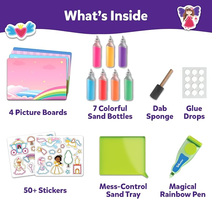 Skillmatics Sand Art Activity - Mess-Controlled DIY Unicorn & Princess Craft Kit with 50+ Colorful Stickers, Creative Arts & Crafts for Kids, Fun Hands-On Activity, Gifts for Ages 4, 5, 6, 7, 8, 9, 10