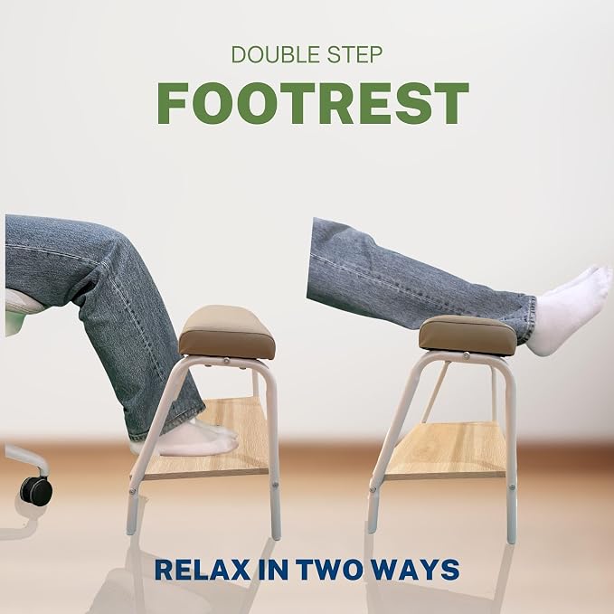 Double Step Footrest Under Desk Versatile Foot Stool Ottoman for Comfortable Desk Work Office Life (White)
