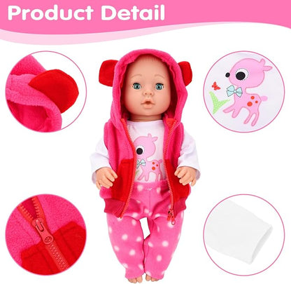 4 PCS Baby Doll Clothes and Accessories for 14-16 Inch Born Baby Dolls 1 Pink Hooded Vest with Pants T-Shirt and 1 Hanger Outfit Clothing Set for Dolls