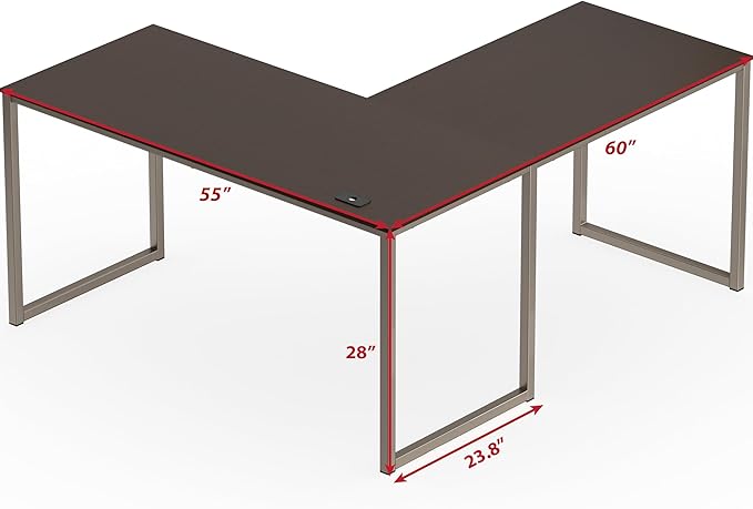 SHW Mission 55 x 60 L-Shape Home Office Computer Desk, Espresso | Reversible Desktop Design