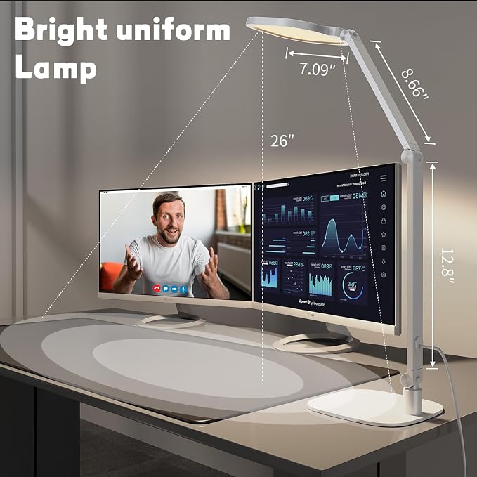 LitONES LED Desk Lamp for Home Office, Soft Edge-lit Design - Modern Style | Eye-Caring Diffused Light, Professional Computer Light for Reading, Crafts & Zoom, Dimmable with 30 Modes, Memory & Timer