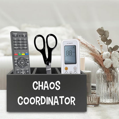 Chaos Coordinator Black Pen Pencil Holder Organizer for Desk, Thank You Gifts for Women Men Coworkers Boss Leader Manager, Appreciation Gifts Wooden Box Sign for Office Tabletop Decorations
