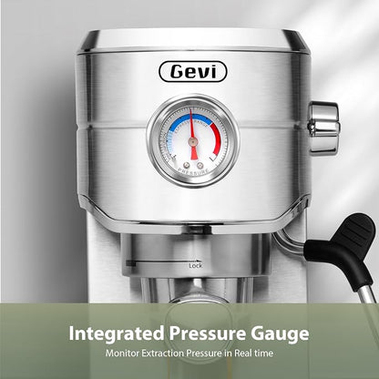 Gevi 20 Bar Compact Espresso Machine for Home,Latte、Cappuccino Coffee Maker | Removable Water Tank; Include Necessary Accessories; Can Make Americanos; Easy to Clean and Maintain; with Milk Frother;