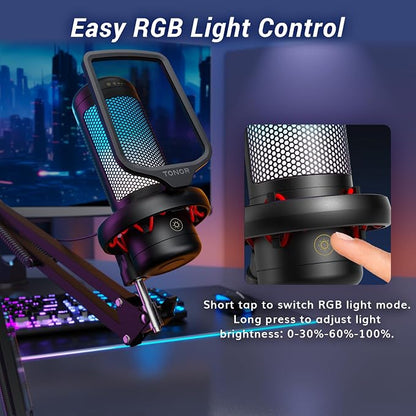 TONOR Gaming Microphone Set with Boom Arm, Vocal Condenser Microphone for Content Creators, USB Mic for PC with Stand, RGB, Tap Mute, Gain Control, Gaming Equipemnt, Twitch, Streaming, TC310+ | Boom Arm Set, USB Mic with Controllable Light, One Tap Mut...