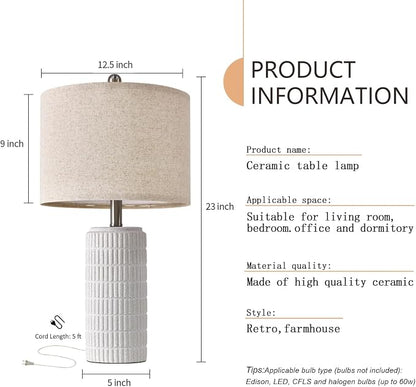 PoKat 23" Table Lamp, Farmhouse Bedside Lamps for Bedroom Set of 2, Ceramic End Table Lamps for Living Room, Traditional Nightstand Desk Lamps, Frosted White Lamps, Medium