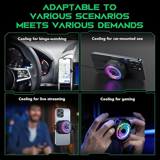 Black Shark Magnetic Cell Phone Cooler 4Pro, Portable RGB Cooling Fan, Cellphone Radiator with Removable Grip, App-Controlled Smart Temperature Control for iPhone MagSafe Series/Android/Tablet/iPad