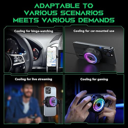 Black Shark Magnetic Cell Phone Cooler 4Pro, Portable RGB Cooling Fan, Cellphone Radiator with Removable Grip, App-Controlled Smart Temperature Control for iPhone MagSafe Series/Android/Tablet/iPad