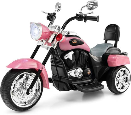 Costzon Kids Motorcycle, 6V Battery Powered Ride on Chopper Motorcycle w/Horn, Headlight, 3-Wheel Stable Ride on Toys, Electric Toddler Motorcycle for Kids, Gift for Boys Girls (Pink)