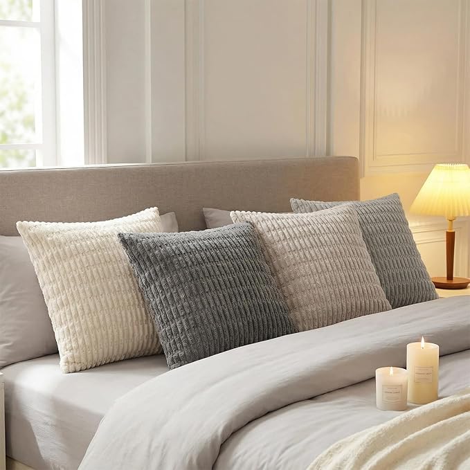 Fancy Homi 4 Packs Decorative Throw Pillow Covers for Living Room Couch Bed, Modern Farmhouse Boho Home Décor Accent Cushion Case, 20" x 20", Grey Series