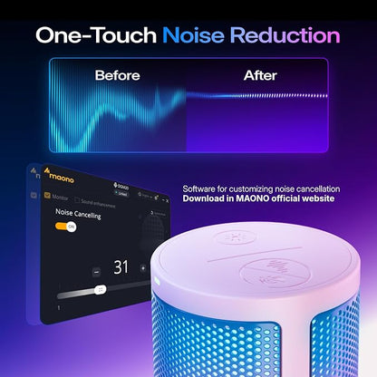 MAONO DGM20S USB Microphone for PC with Clear Voice & Noise Reduction | RGB Lighting, Tap-to-Mute, Gain Control, Monitoring and Boom Arm for Discord Gaming, Streaming, Content Creation.Pink