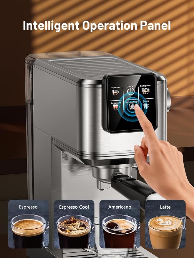 KEENSTAR 20Bar Espresso Machine, Hot & Iced Expresso Coffee Machines | Stainless Steel, Rapid Cold Brew, Touch Screen, Milk Frother Steam Wand, for Latte and Cappuccino