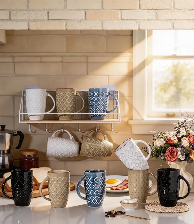 AmorArc Large Coffee Mugs Set of 4, 20oz Tall Coffee Mugs Set | with Texture Patterns for Cappuccino, Latte,Hot Cocoa, Dishwasher & Microwave Safe-Moonlight Blue