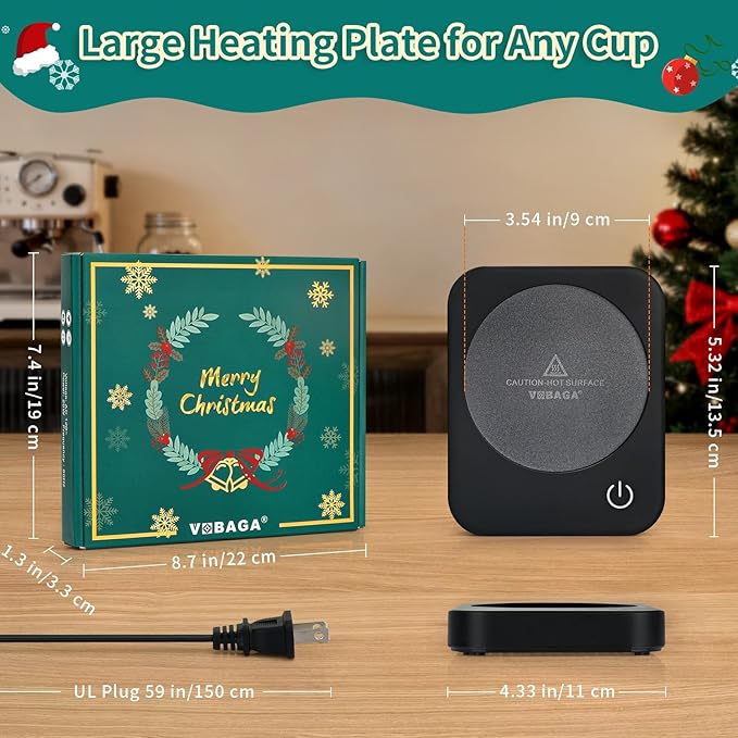 VOBAGA Coffee Mug Warmer for Desk with Auto Shut Off & 3-Temp Settings, Coffee Cup Warmer with Smart Safety Alert Home Office Accessory, Perfect for Coffee, Tea, Milk
