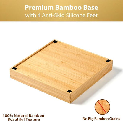 Umilife Bamboo Desk Drawer Organizer, Wood Office Junk Tray, 12"x12" | 1.8" Tall for Shallow Drawer - Adjustable dividers - Anti Slip Silicone Pads - Versatile Storage Box in Kitchen, Pantry
