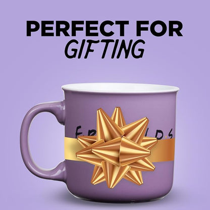 Silver Buffalo FRIENDS Central Perk Smelly Cat, Ceramic Camper Mug, 20oz | Iconic Orange Couch and Guitar, Pheobe's, 0.59 Liters