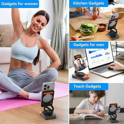 ANCwear Bluetooth Speaker Phone Stand for Desk, Portable Wireless Speaker with Adjustable Cell Phone Holder, Bluetooth 5.4 Audio Stand with TF Card Slot for Kitchen Bedside, Cool Tech Gift
