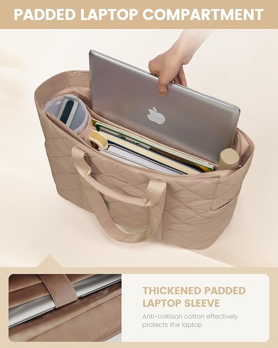 LOVEVOOK Tote Bag for Women,Light Puffer Tote Bag with Multi-pockets,Stylish Carry on Laptop Bags for Daily,Travel,Work,Gym