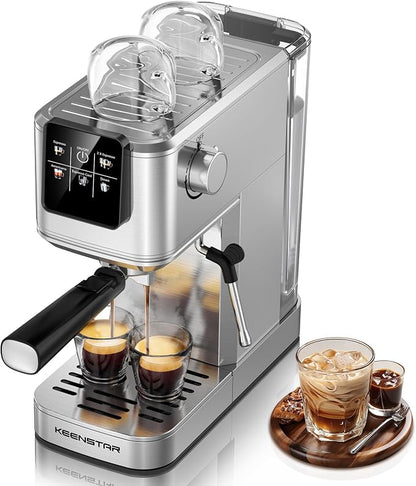 KEENSTAR 20Bar Espresso Machine, Hot & Iced Expresso Coffee Machines | Stainless Steel, Rapid Cold Brew, Touch Screen, Milk Frother Steam Wand, for Latte and Cappuccino