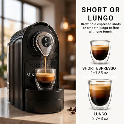Mixpresso Espresso Machine, Compatible with Nespresso OriginalLine Capsules | 1400W single serve coffee maker with one-touch operation, 19-bar Italian pump and 27oz water tank, black