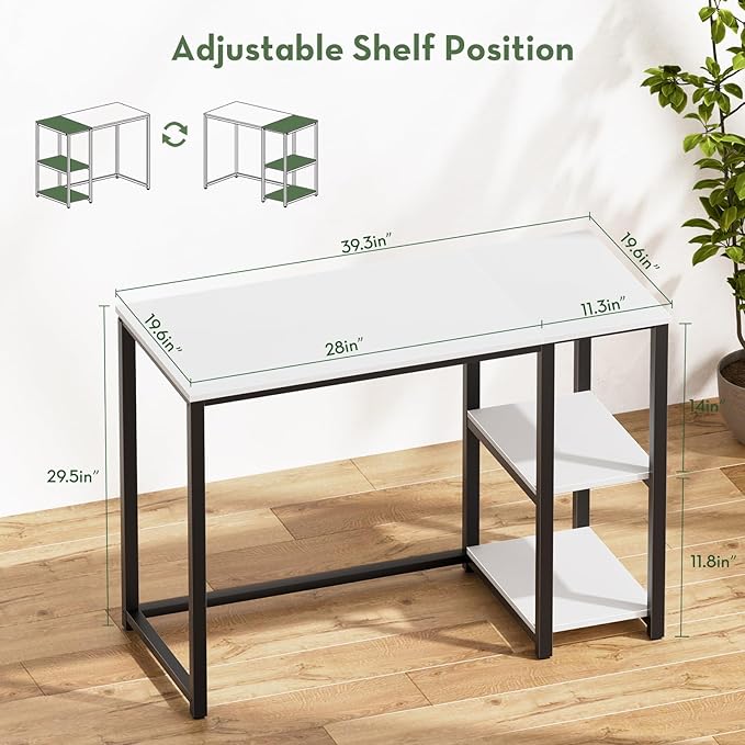 SINPAID 40" Small Computer Desk with Study Shelves for Home Office,White | Easy Assembly Study Desk, Sturdy Writing Desk for Bedroom & Home Office, Cream White