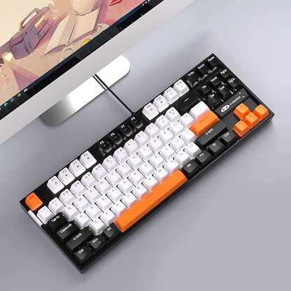 MageGee 75% Mechanical Gaming Keyboard, Yellow Switch, LED White Backlit, 87 Keys Compact TKL Wired Computer Keyboards for Windows Laptop PC Gamer - White/Black